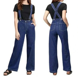 GAP Wide-Leg Suspender Jeans With Washwell, Size 29/8T, Dark Wash
